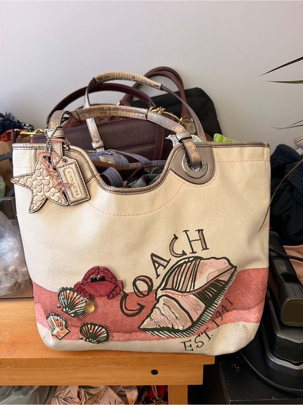 Coach Seashell Shoulder Tote Bag with Charms